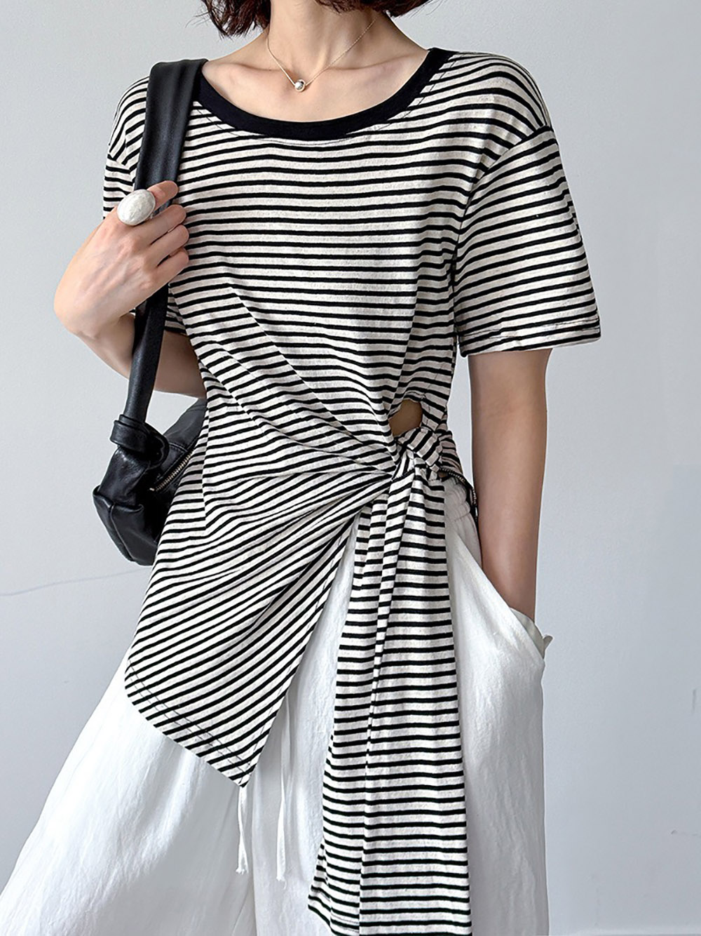 綁帶設計款條紋上衣,evaviva,8C-GW7483,綁帶設計款條紋上衣,領500,999免運