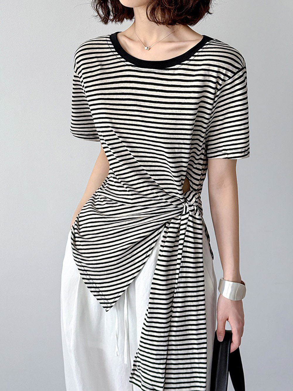 綁帶設計款條紋上衣,evaviva,8C-GW7483,綁帶設計款條紋上衣,領500,999免運