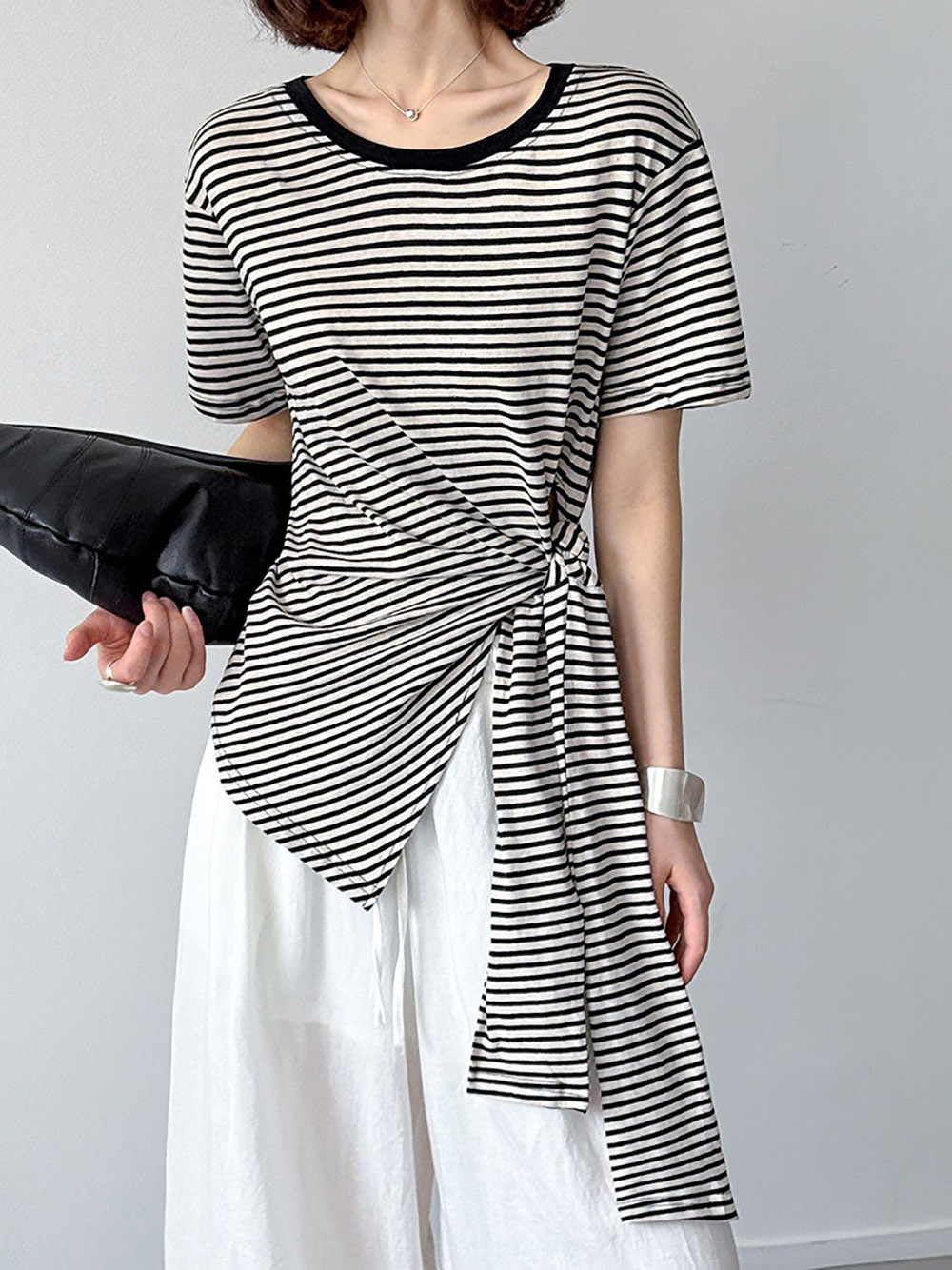 綁帶設計款條紋上衣,evaviva,8C-GW7483,綁帶設計款條紋上衣,領500,999免運