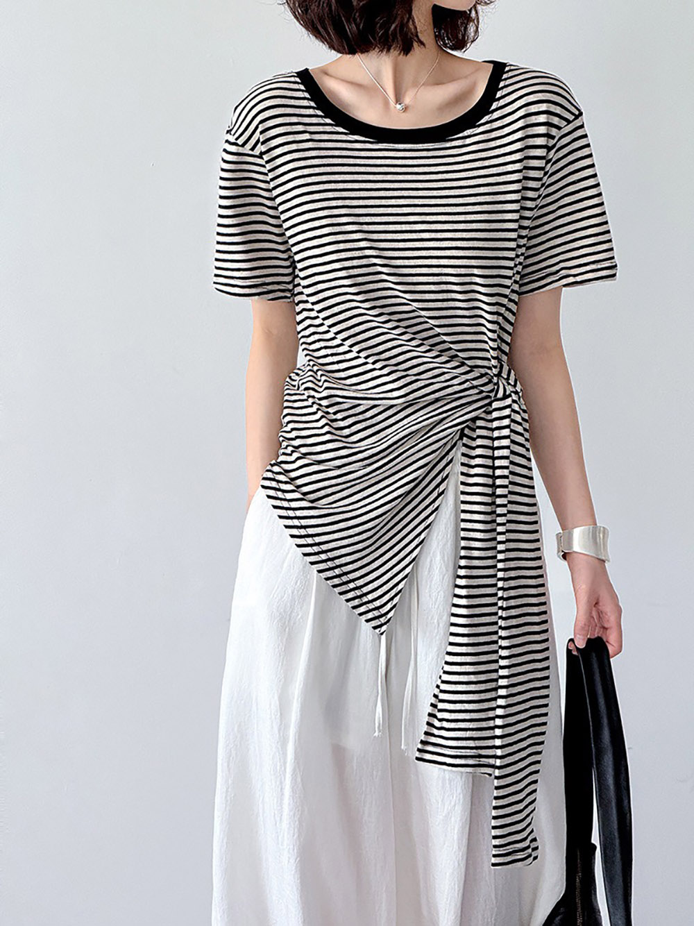 綁帶設計款條紋上衣,evaviva,8C-GW7483,綁帶設計款條紋上衣,領500,999免運