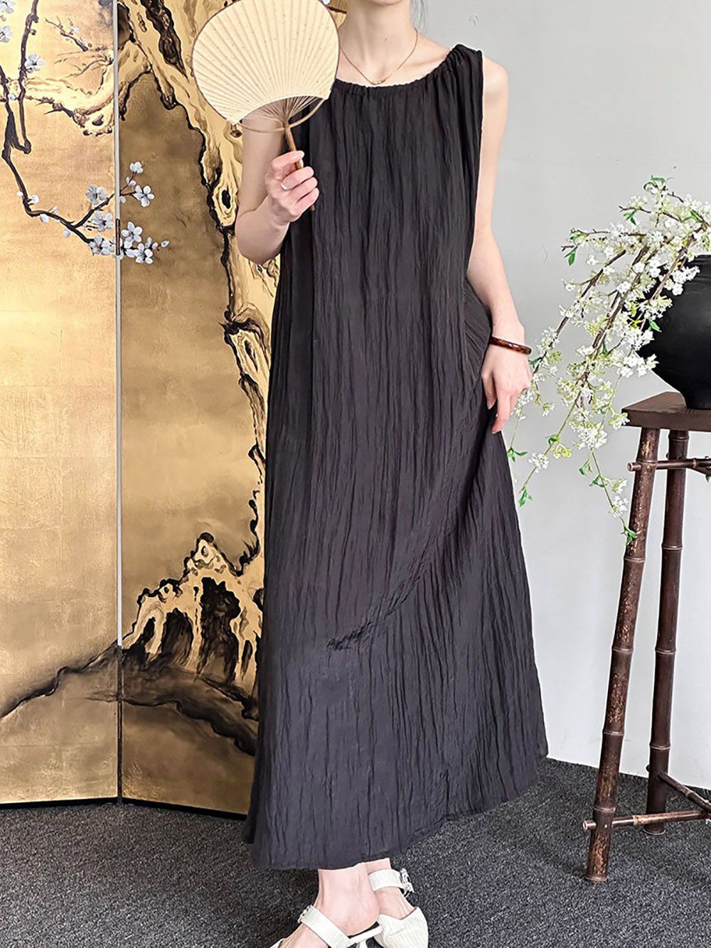 圓領天絲背心綁帶洋裝,evaviva,8C-GW7494,圓領天絲背心綁帶洋裝,領500,999免運