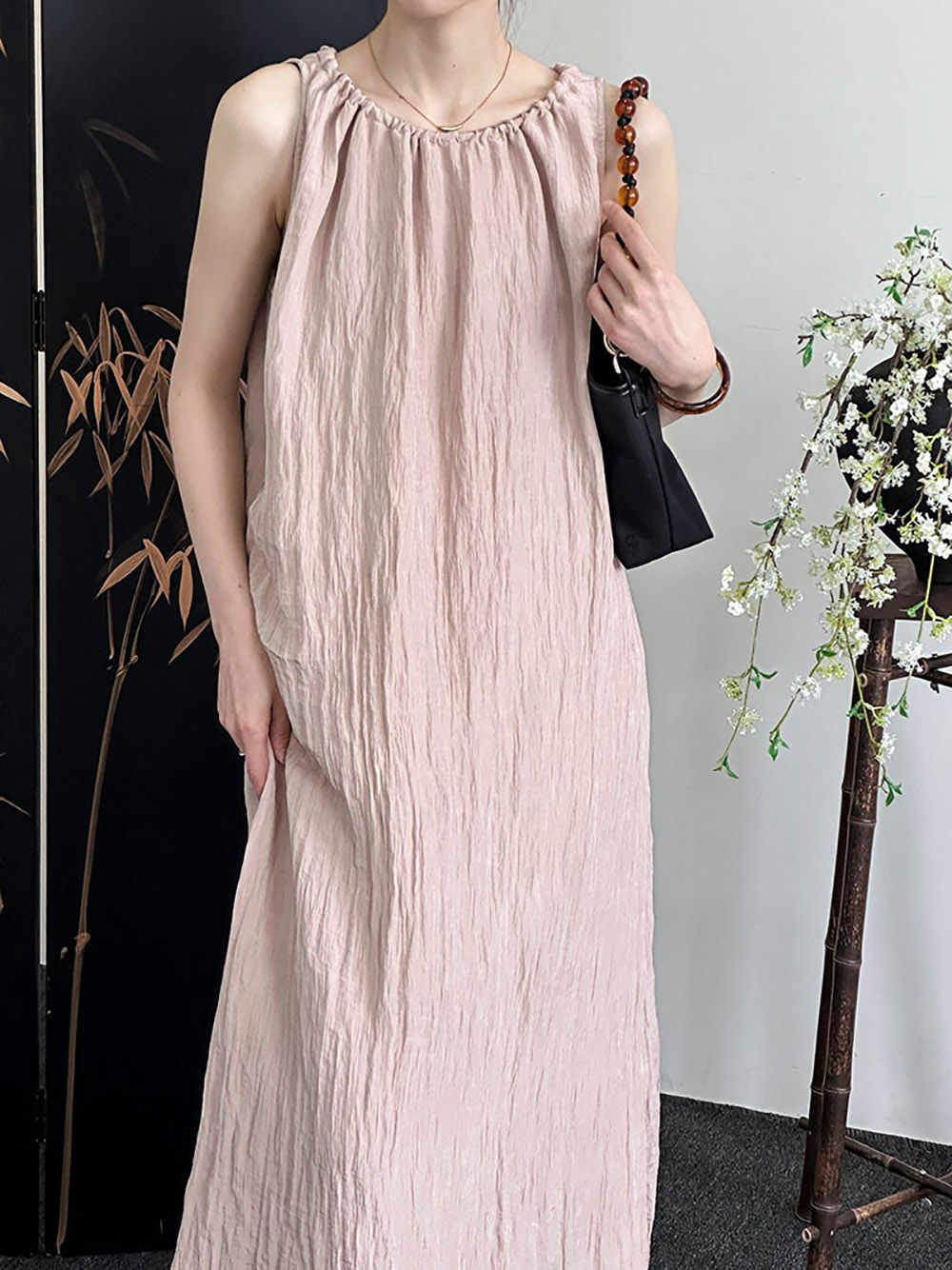 圓領天絲背心綁帶洋裝,evaviva,8C-GW7494,圓領天絲背心綁帶洋裝,領500,999免運