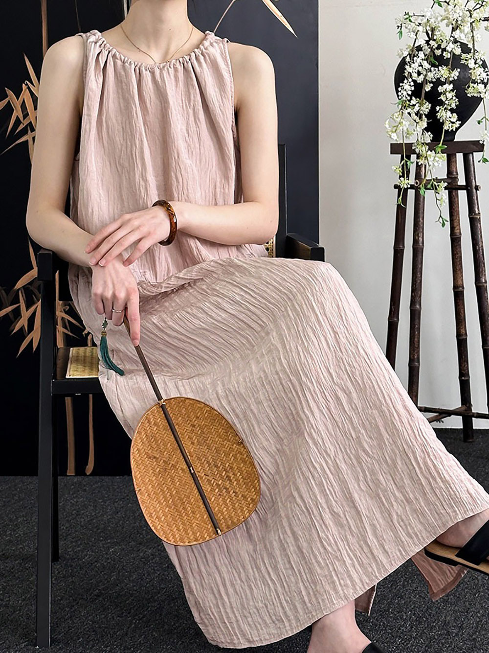 圓領天絲背心綁帶洋裝,evaviva,8C-GW7494,圓領天絲背心綁帶洋裝,領500,999免運