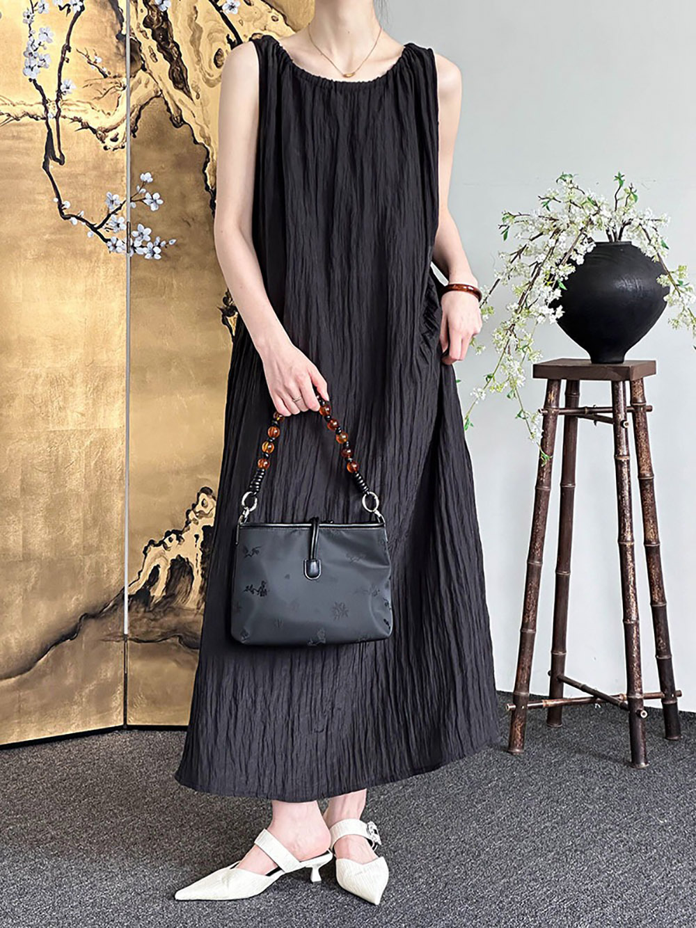 圓領天絲背心綁帶洋裝,evaviva,8C-GW7494,圓領天絲背心綁帶洋裝,領500,999免運