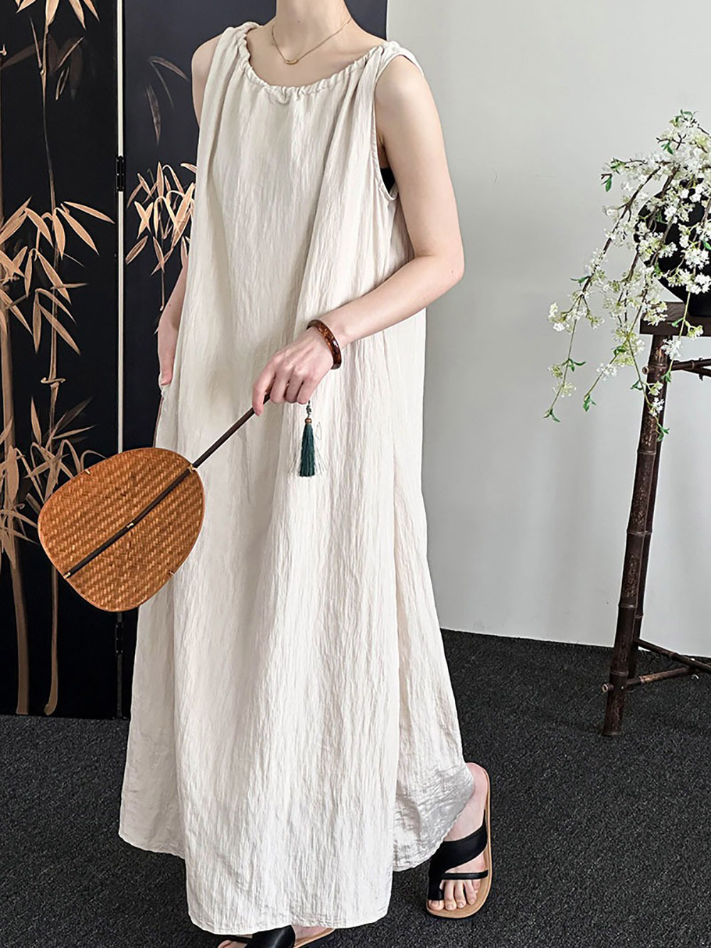 圓領天絲背心綁帶洋裝,evaviva,8C-GW7494,圓領天絲背心綁帶洋裝,領500,999免運