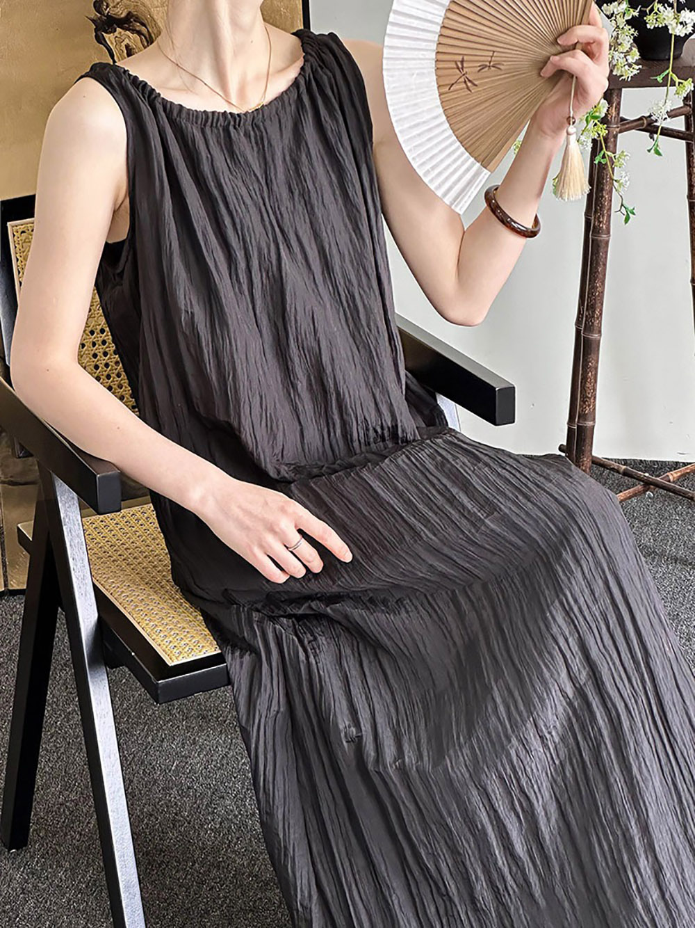 圓領天絲背心綁帶洋裝,evaviva,8C-GW7494,圓領天絲背心綁帶洋裝,領500,999免運