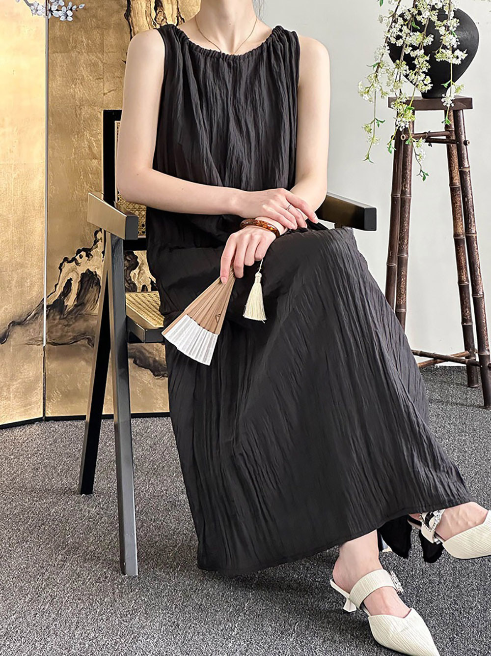 圓領天絲背心綁帶洋裝,evaviva,8C-GW7494,圓領天絲背心綁帶洋裝,領500,999免運