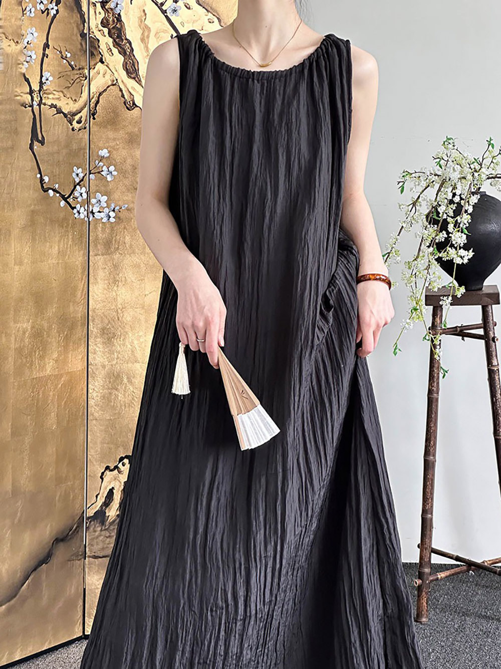 圓領天絲背心綁帶洋裝,evaviva,8C-GW7494,圓領天絲背心綁帶洋裝,領500,999免運