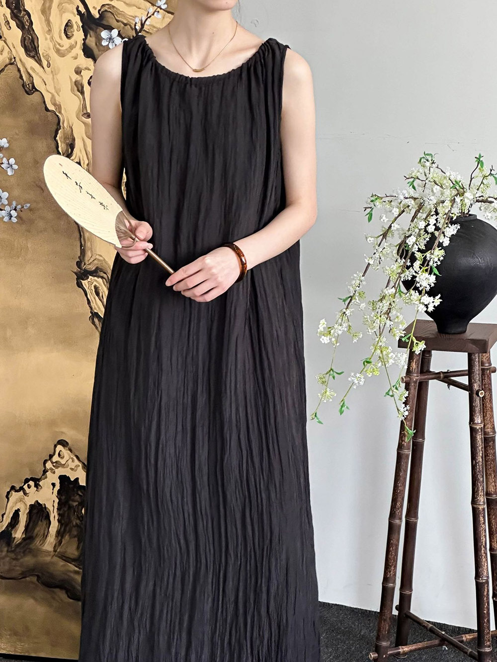 圓領天絲背心綁帶洋裝,evaviva,8C-GW7494,圓領天絲背心綁帶洋裝,領500,999免運