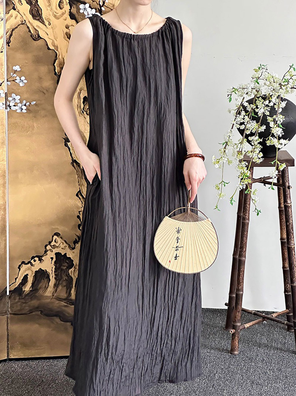 圓領天絲背心綁帶洋裝,evaviva,8C-GW7494,圓領天絲背心綁帶洋裝,領500,999免運