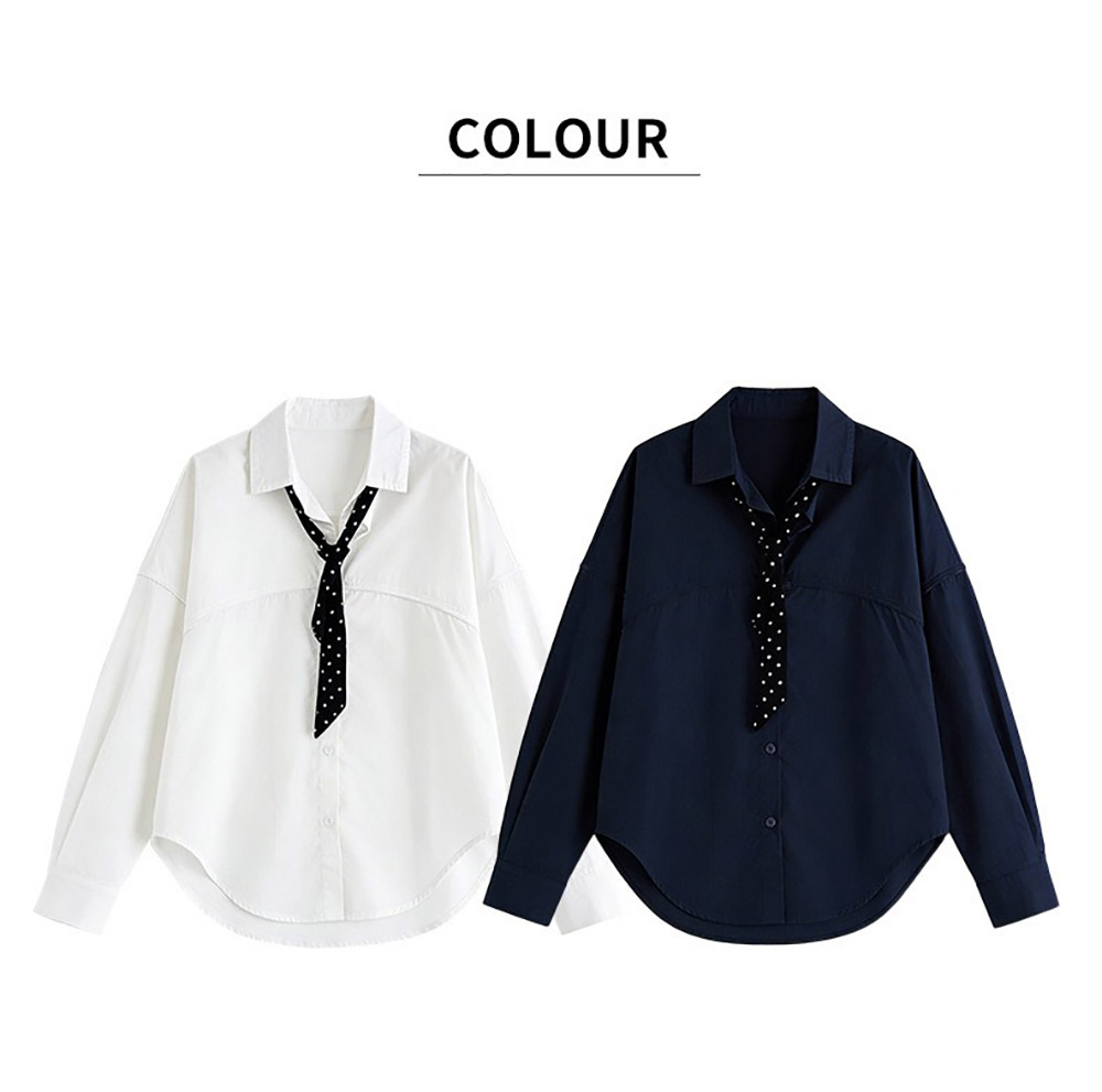 波點絲巾落肩款襯衫,evaviva,8C-HV7489,波點絲巾落肩款襯衫,領500,999免運