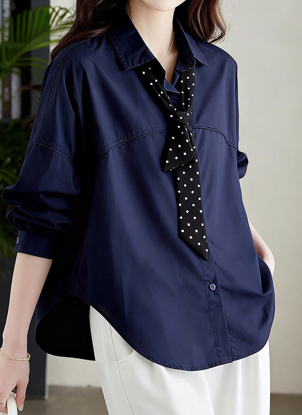 波點絲巾落肩款襯衫,evaviva,8C-HV7489,波點絲巾落肩款襯衫,領500,999免運