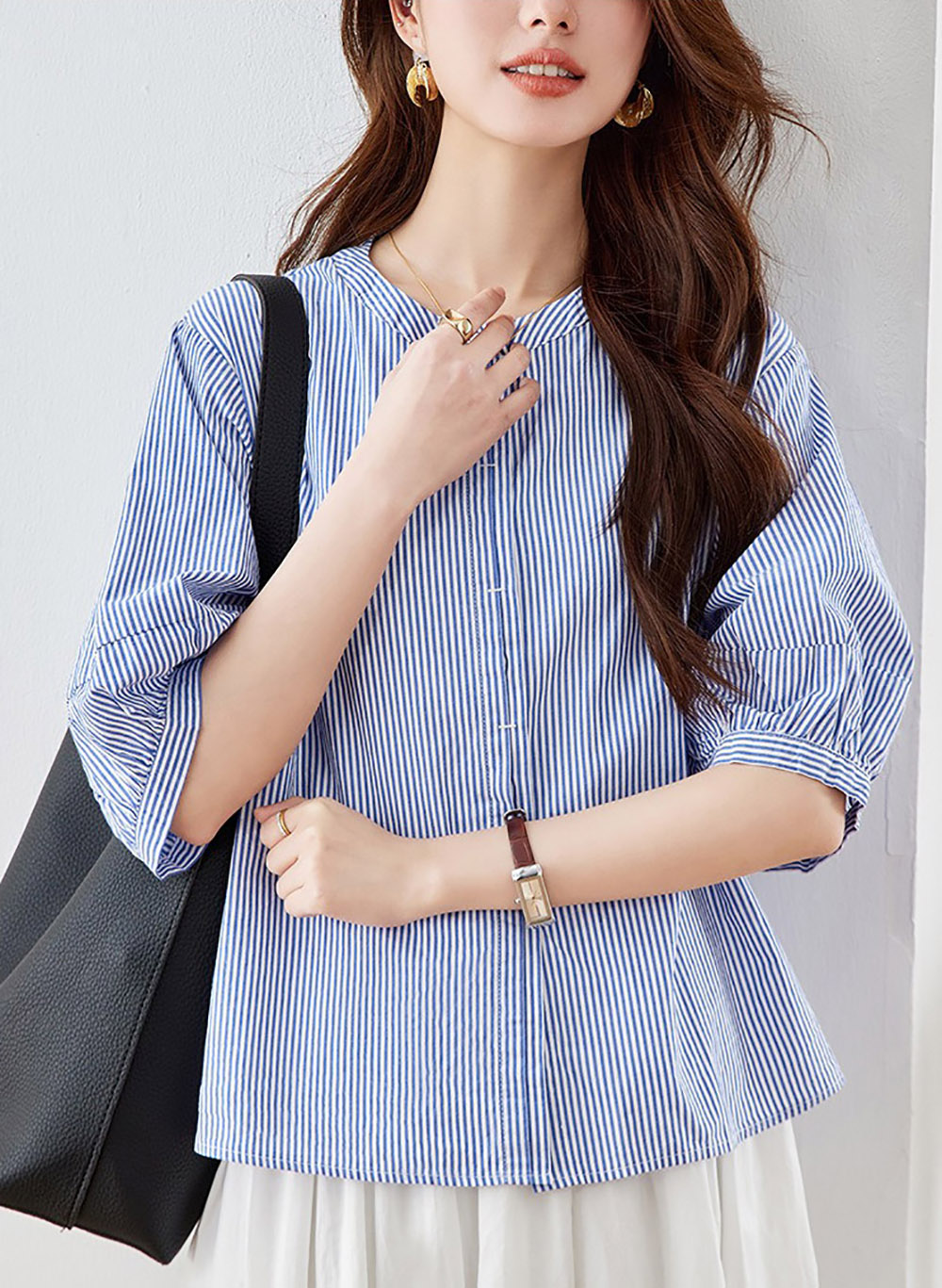 純棉圓領五分袖襯衫,evaviva,8C-HV7490,純棉圓領五分袖襯衫,領500,999免運