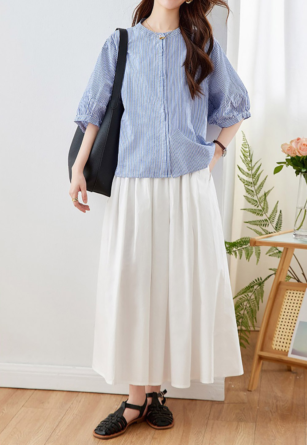 純棉圓領五分袖襯衫,evaviva,8C-HV7490,純棉圓領五分袖襯衫,領500,999免運