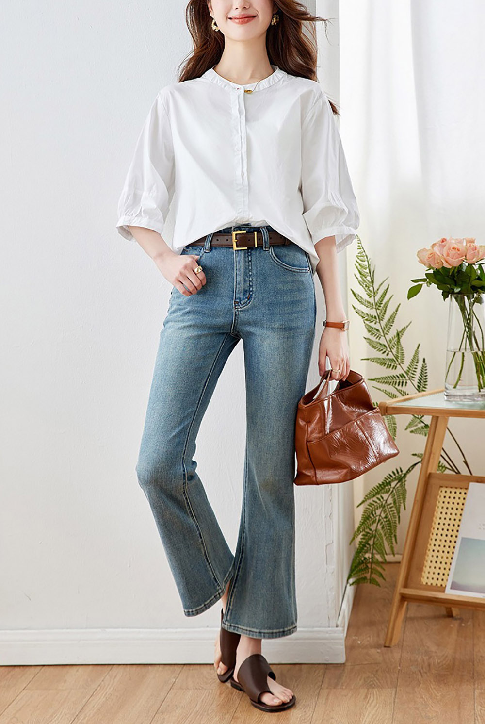 純棉圓領五分袖襯衫,evaviva,8C-HV7490,純棉圓領五分袖襯衫,領500,999免運