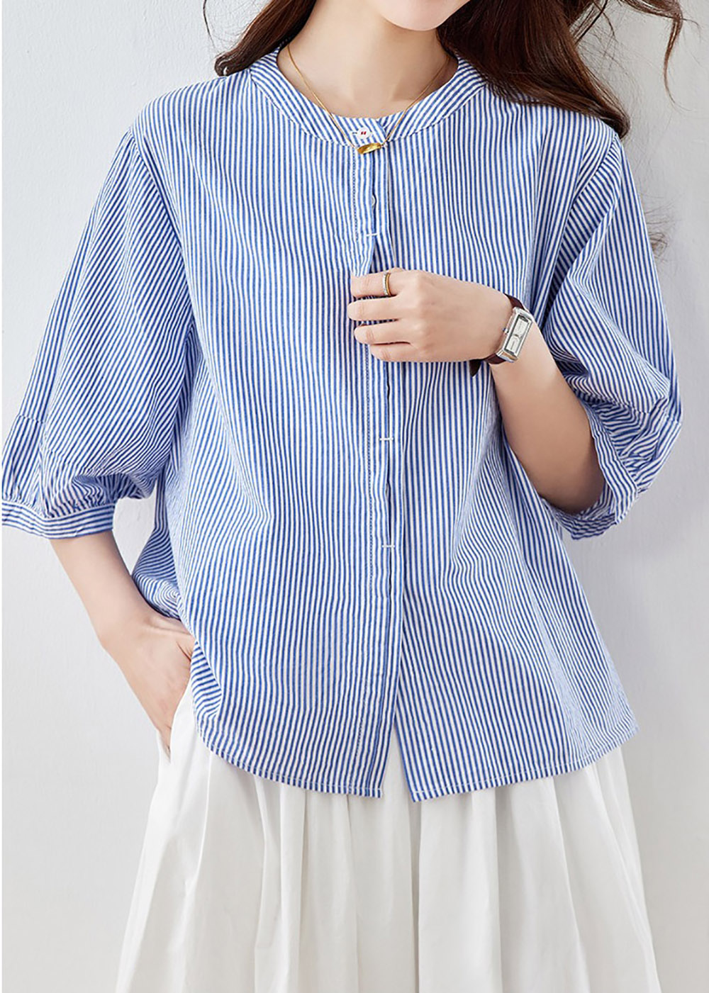 純棉圓領五分袖襯衫,evaviva,8C-HV7490,純棉圓領五分袖襯衫,領500,999免運