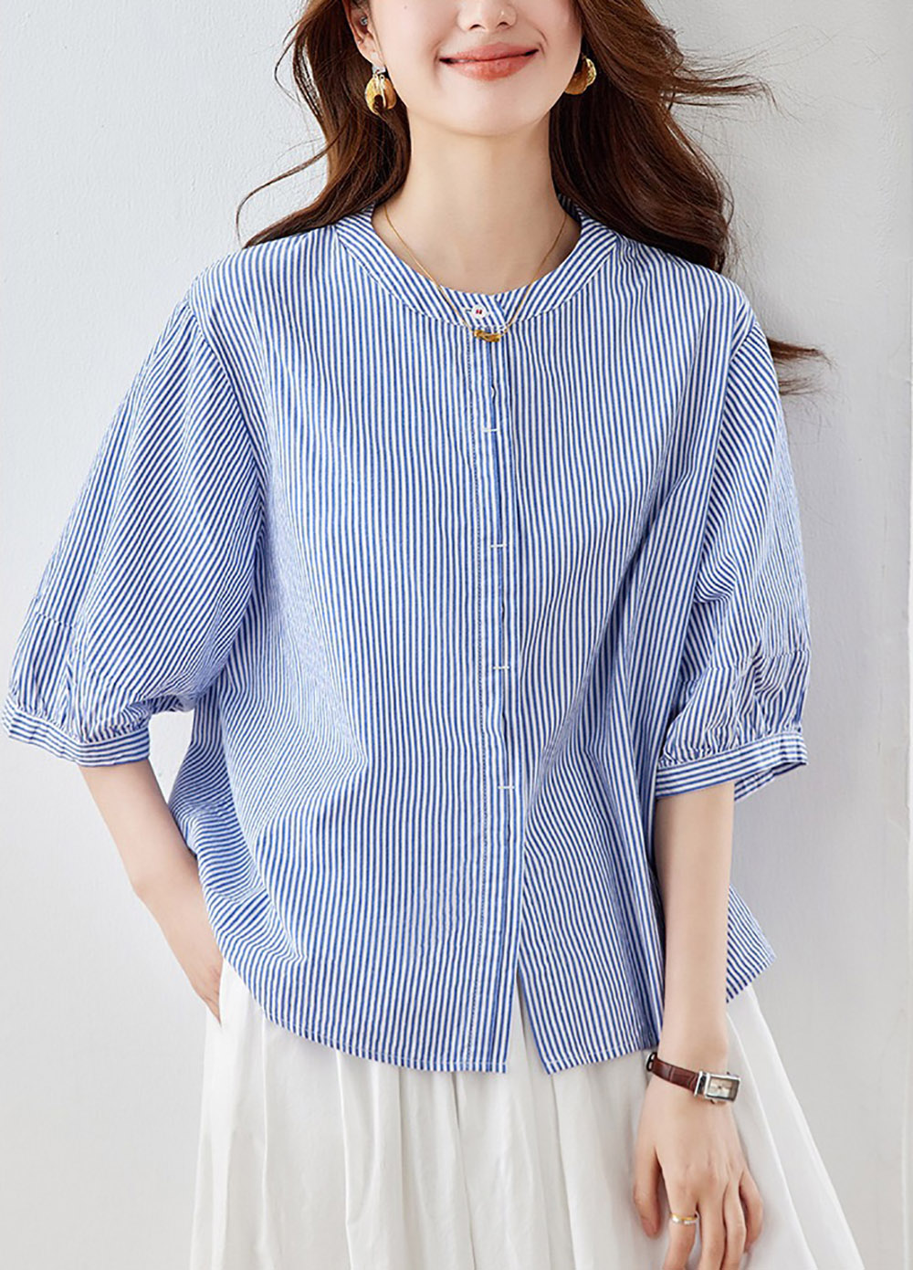 純棉圓領五分袖襯衫,evaviva,8C-HV7490,純棉圓領五分袖襯衫,領500,999免運