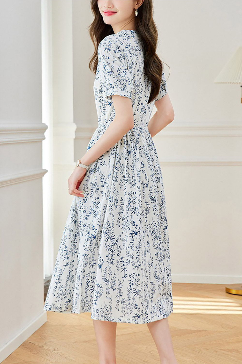 青花瓷印花高腰洋裝,evaviva,8C-HV7491,青花瓷印花高腰洋裝,領500,999免運