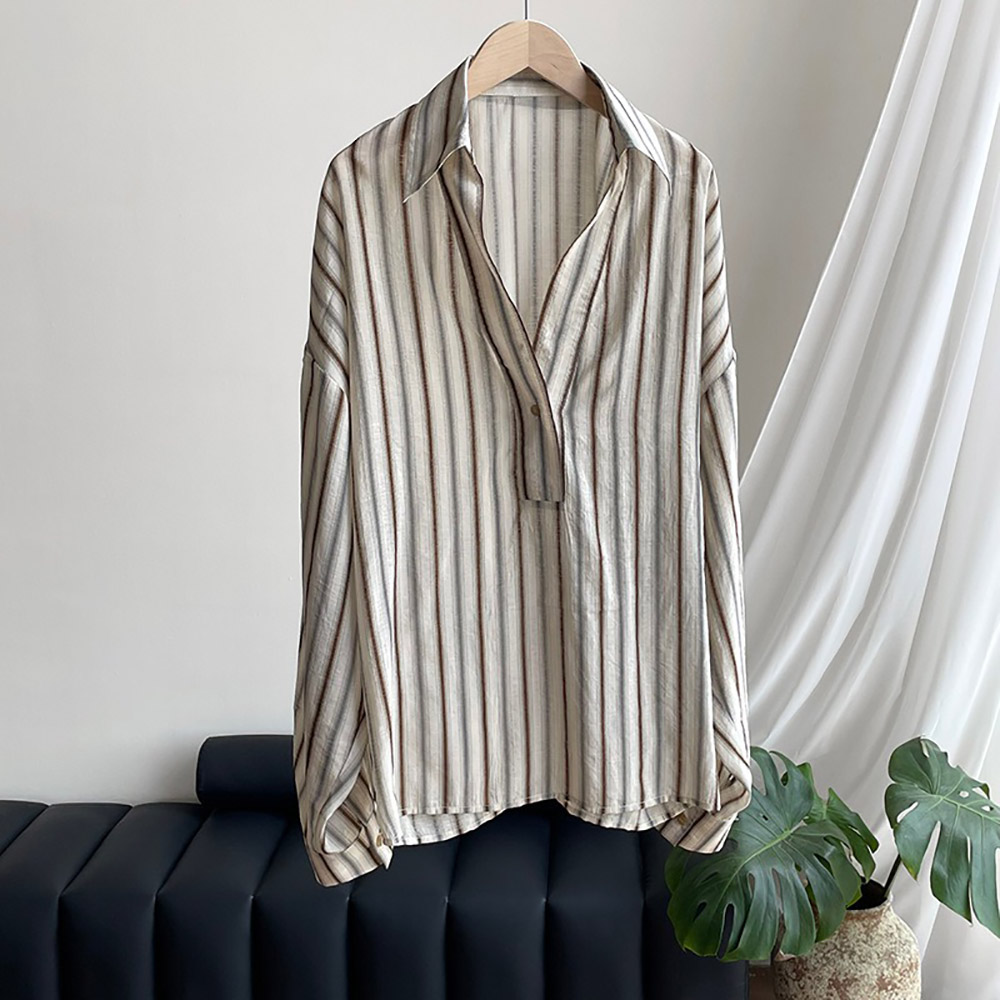 質感撞色條紋亞麻襯衫,evaviva,8C-UR7484,質感撞色條紋亞麻襯衫,周新品優惠,NEWARRIVAL