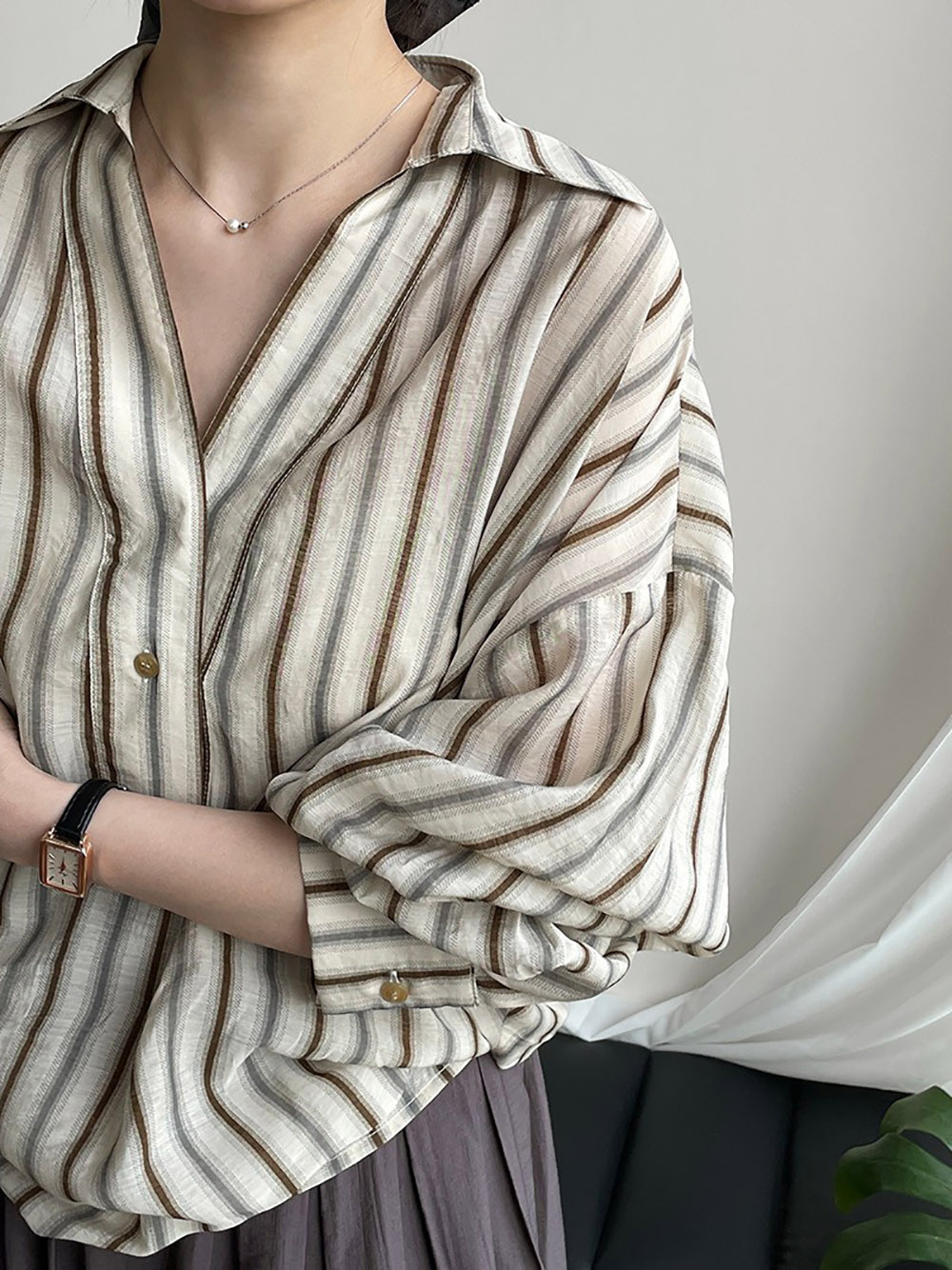 質感撞色條紋亞麻襯衫,evaviva,8C-UR7484,質感撞色條紋亞麻襯衫,周新品優惠,NEWARRIVAL