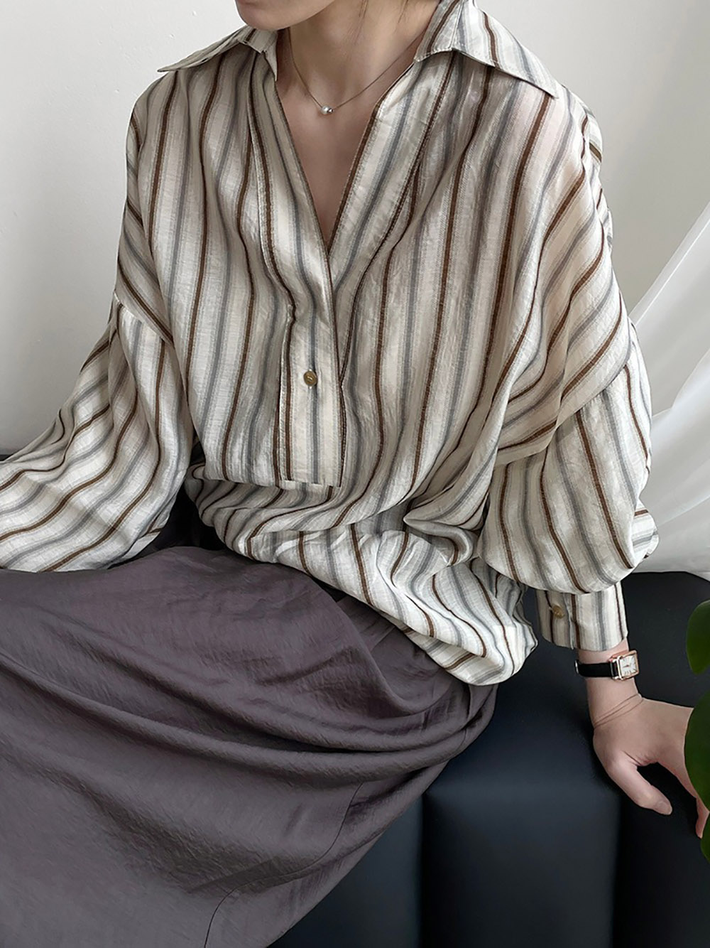 質感撞色條紋亞麻襯衫,evaviva,8C-UR7484,質感撞色條紋亞麻襯衫,周新品優惠,NEWARRIVAL