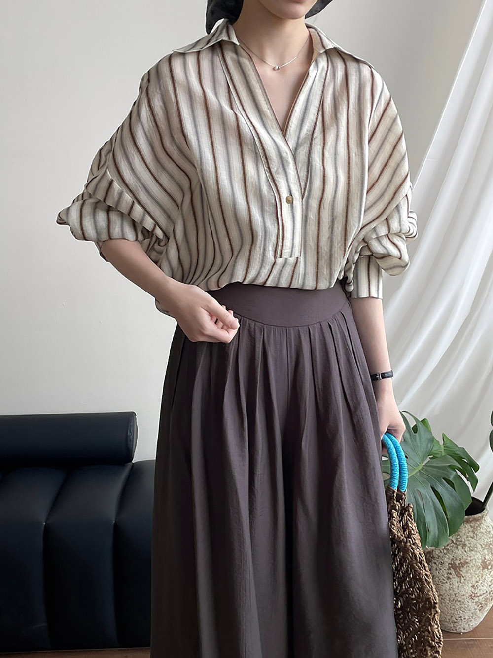 質感撞色條紋亞麻襯衫,evaviva,8C-UR7484,質感撞色條紋亞麻襯衫,周新品優惠,NEWARRIVAL