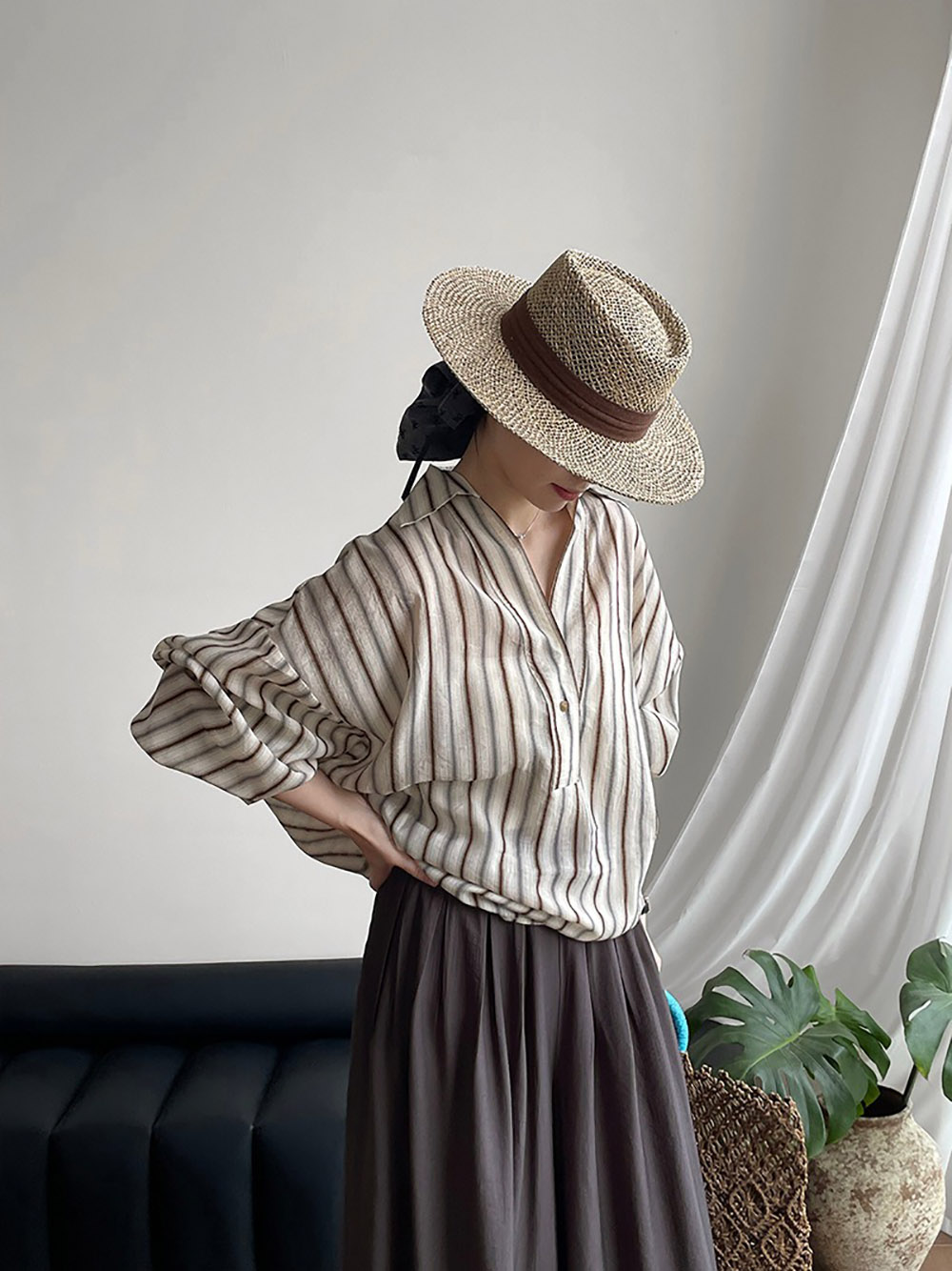 質感撞色條紋亞麻襯衫,evaviva,8C-UR7484,質感撞色條紋亞麻襯衫,周新品優惠,NEWARRIVAL