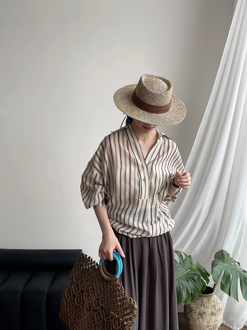 質感撞色條紋亞麻襯衫,evaviva,8C-UR7484,質感撞色條紋亞麻襯衫,周新品優惠,NEWARRIVAL