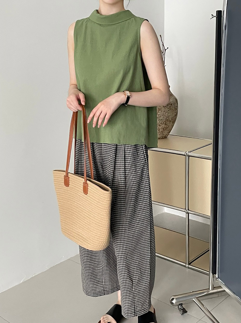 日系文藝風格子寬褲,evaviva,8C-UR7486,日系文藝風格子寬褲,領500,999免運