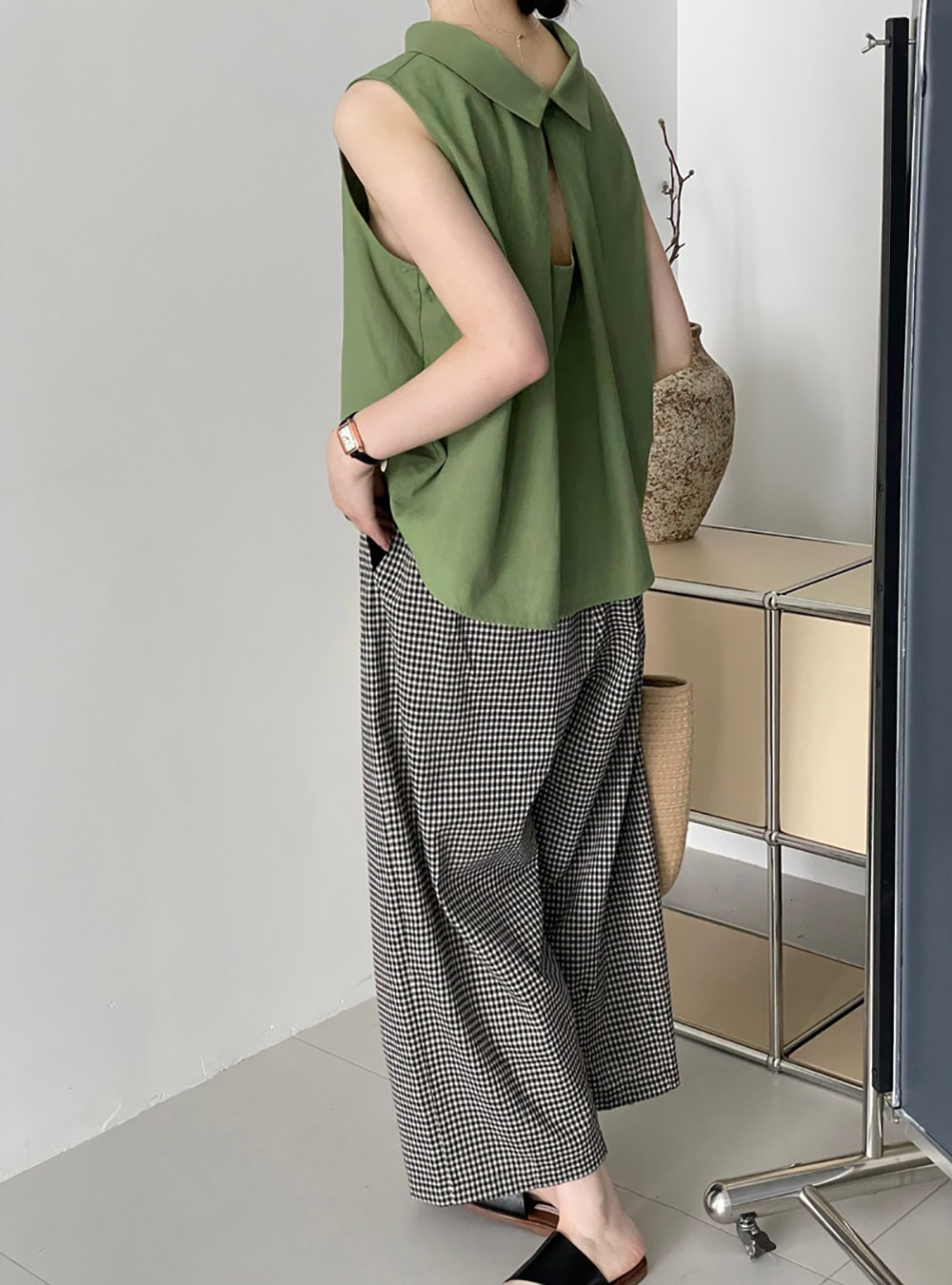 日系文藝風格子寬褲,evaviva,8C-UR7486,日系文藝風格子寬褲,領500,999免運