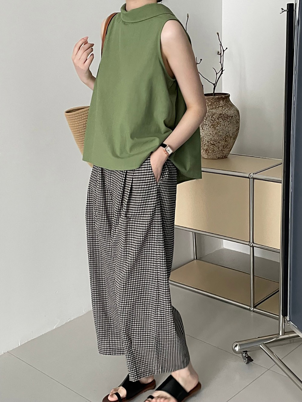 日系文藝風格子寬褲,evaviva,8C-UR7486,日系文藝風格子寬褲,領500,999免運