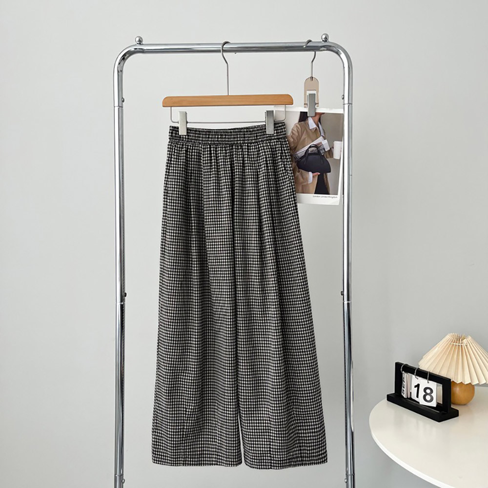 日系文藝風格子寬褲,evaviva,8C-UR7486,日系文藝風格子寬褲,領500,999免運