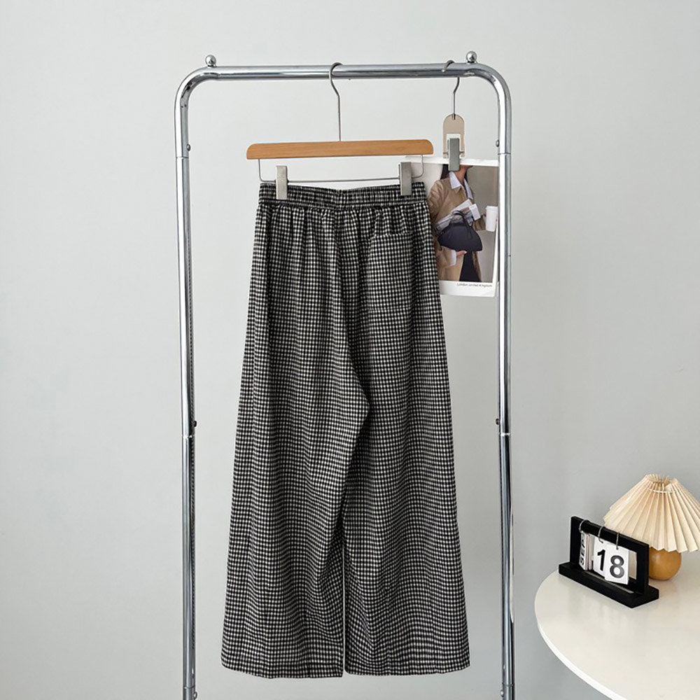 日系文藝風格子寬褲,evaviva,8C-UR7486,日系文藝風格子寬褲,領500,999免運