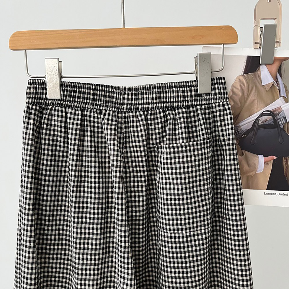 日系文藝風格子寬褲,evaviva,8C-UR7486,日系文藝風格子寬褲,領500,999免運