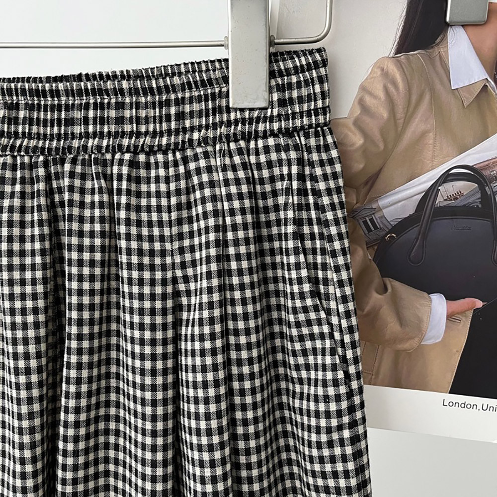 日系文藝風格子寬褲,evaviva,8C-UR7486,日系文藝風格子寬褲,領500,999免運