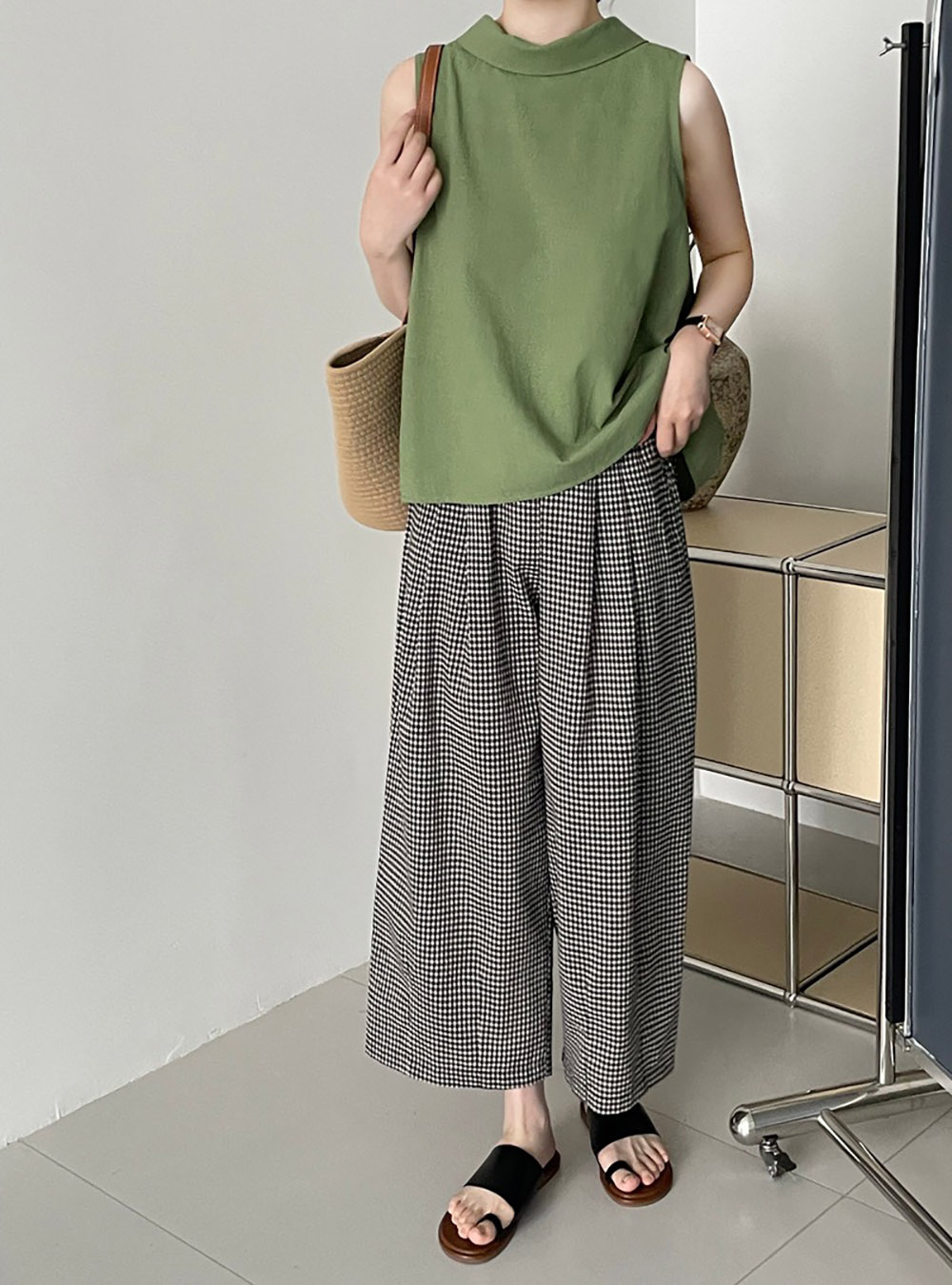 日系文藝風格子寬褲,evaviva,8C-UR7486,日系文藝風格子寬褲,領500,999免運