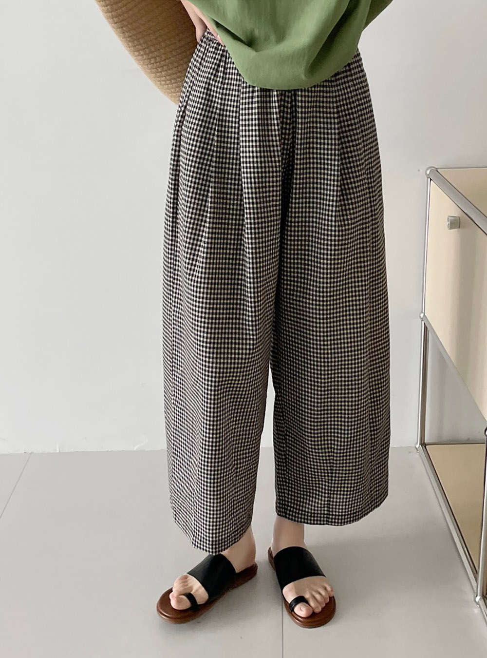 日系文藝風格子寬褲,evaviva,8C-UR7486,日系文藝風格子寬褲,領500,999免運