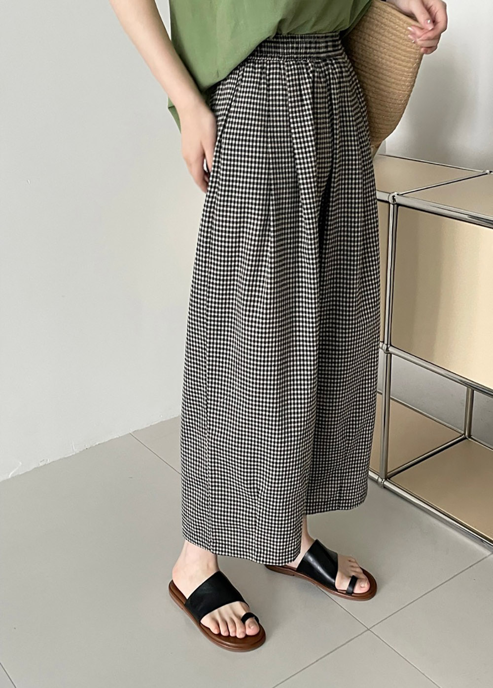 日系文藝風格子寬褲,evaviva,8C-UR7486,日系文藝風格子寬褲,領500,999免運