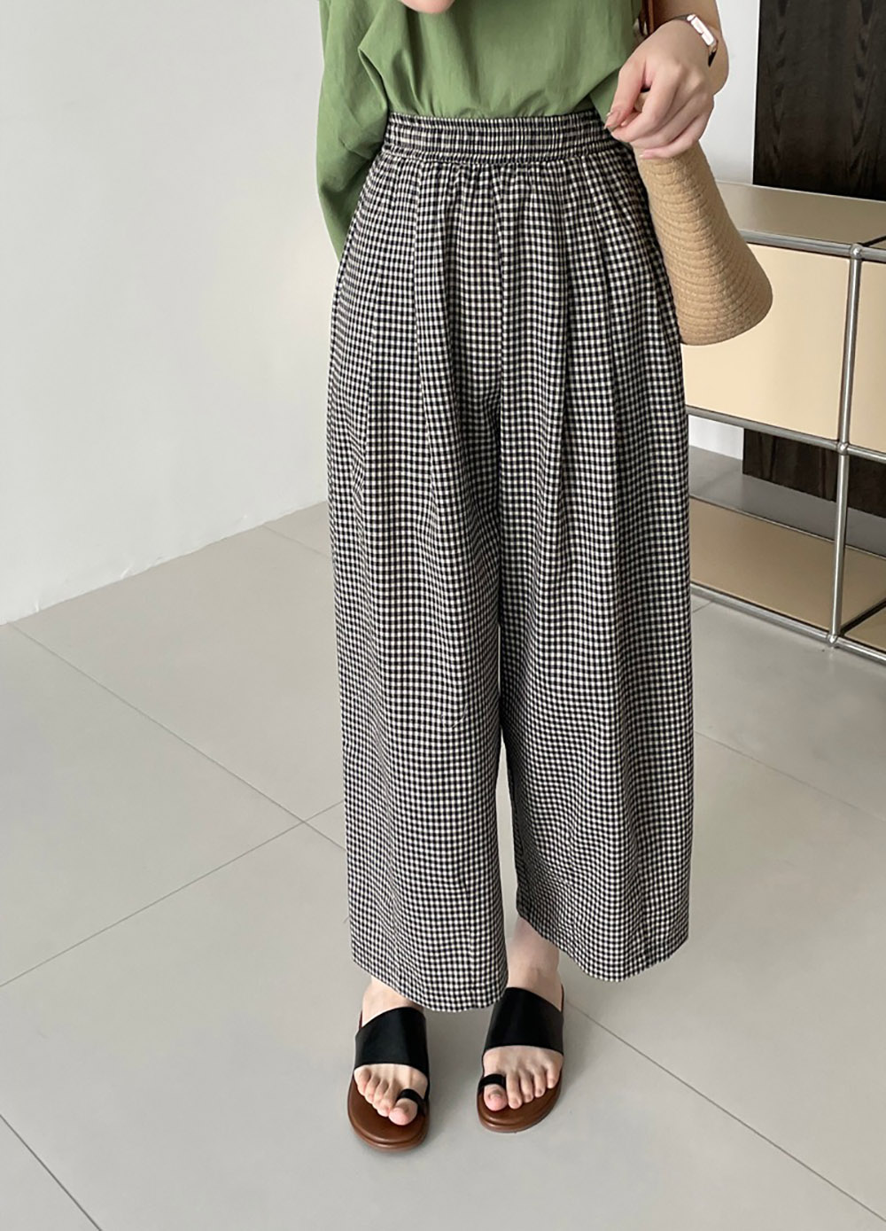 日系文藝風格子寬褲,evaviva,8C-UR7486,日系文藝風格子寬褲,領500,999免運
