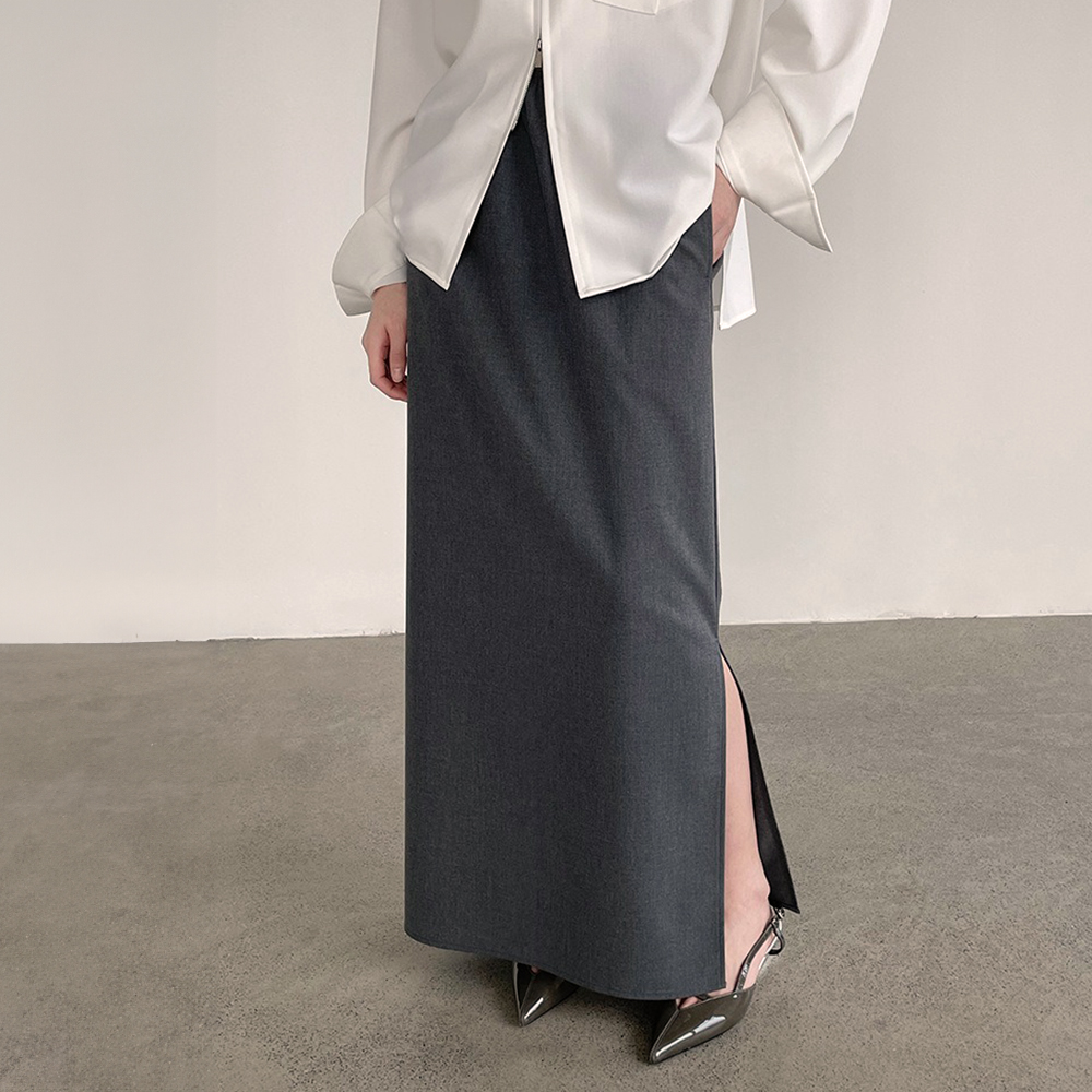 極簡風側開衩直筒長裙