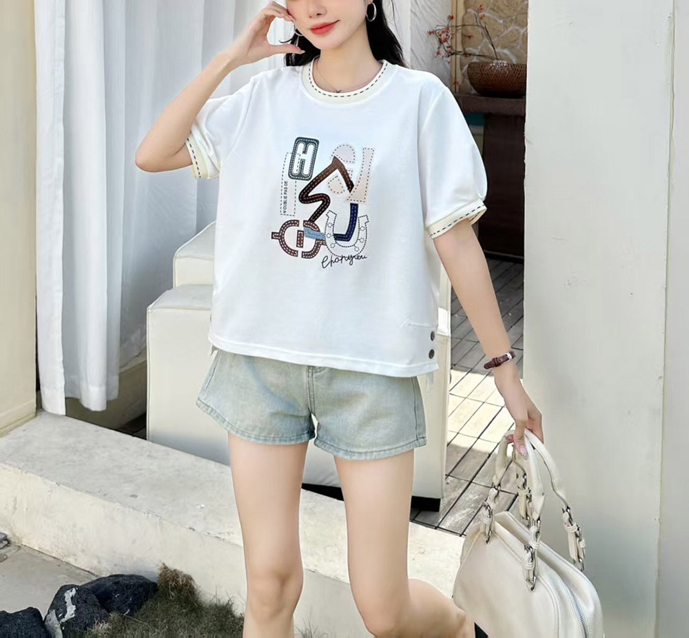 幾何印花虛線邊飾上衣,evaviva,99-AL7478,幾何印花虛線邊飾上衣,領500,999免運