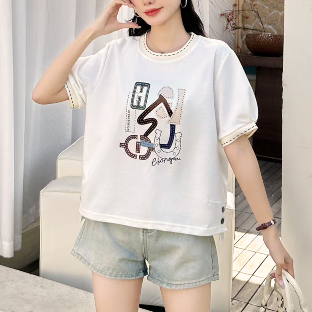 幾何印花虛線邊飾上衣