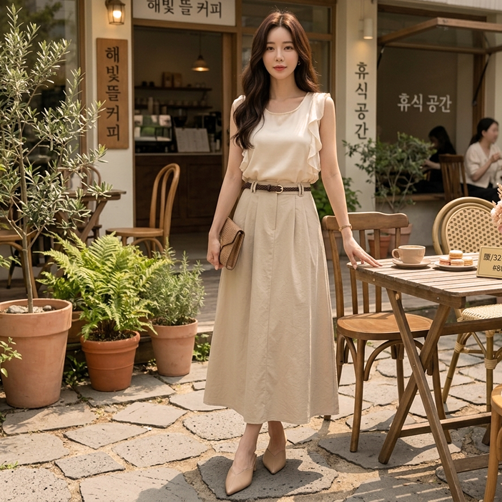 後鬆緊腰輕薄A字長裙