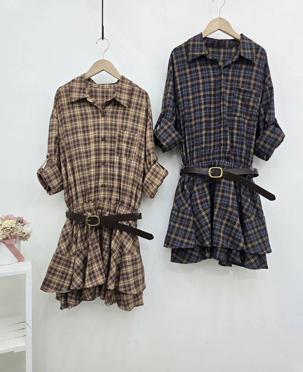 格紋襯衫領蛋糕裙洋裝,evaviva,99-AV7460,格紋襯衫領蛋糕裙洋裝,領500,999免運