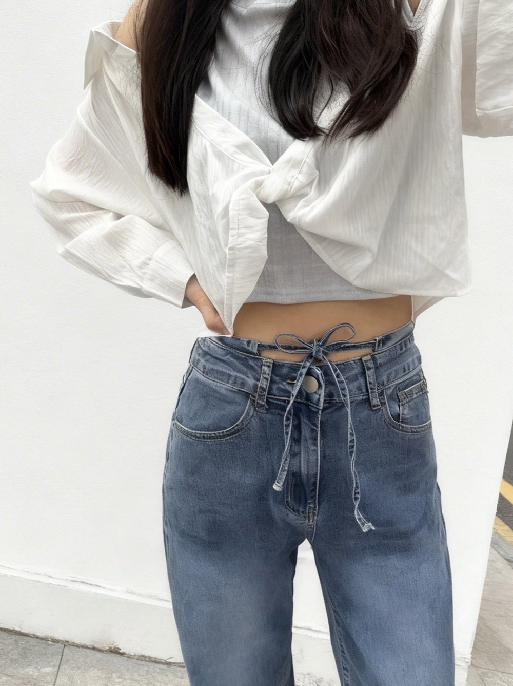 前腰綁帶設計牛仔長褲,evaviva,99-BF7419,前腰綁帶設計牛仔長褲,領500,999免運