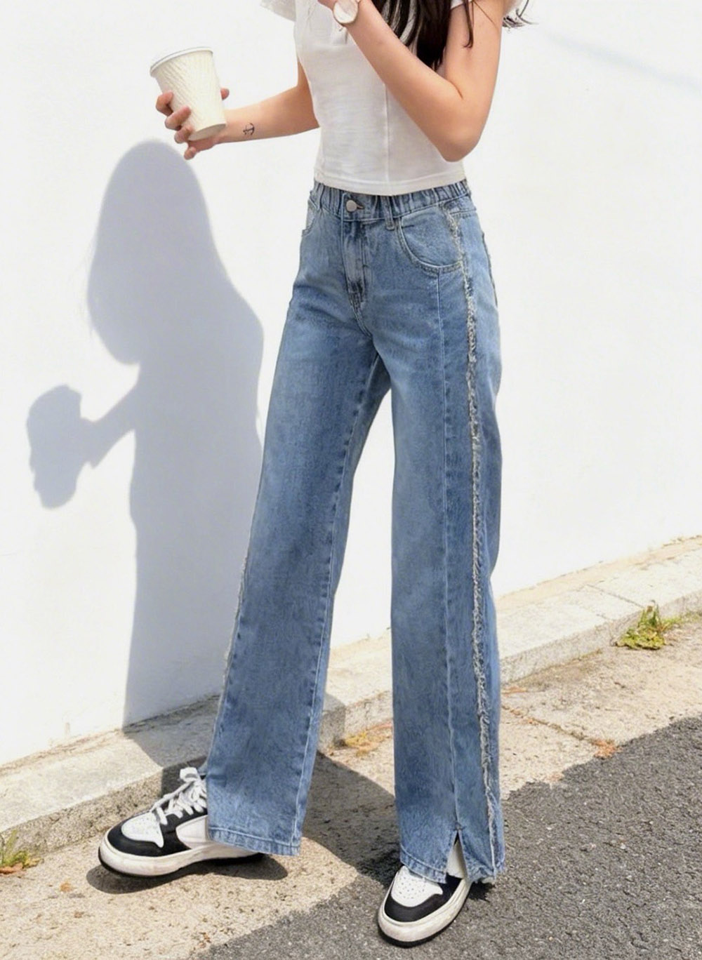 側鬚邊鬆緊腰牛仔褲,evaviva,99-BF7448,側鬚邊鬆緊腰牛仔褲,領500,999免運