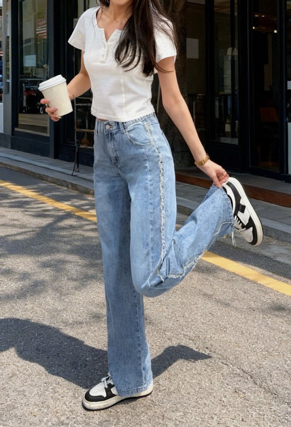 側鬚邊鬆緊腰牛仔褲,evaviva,99-BF7448,側鬚邊鬆緊腰牛仔褲,領500,999免運