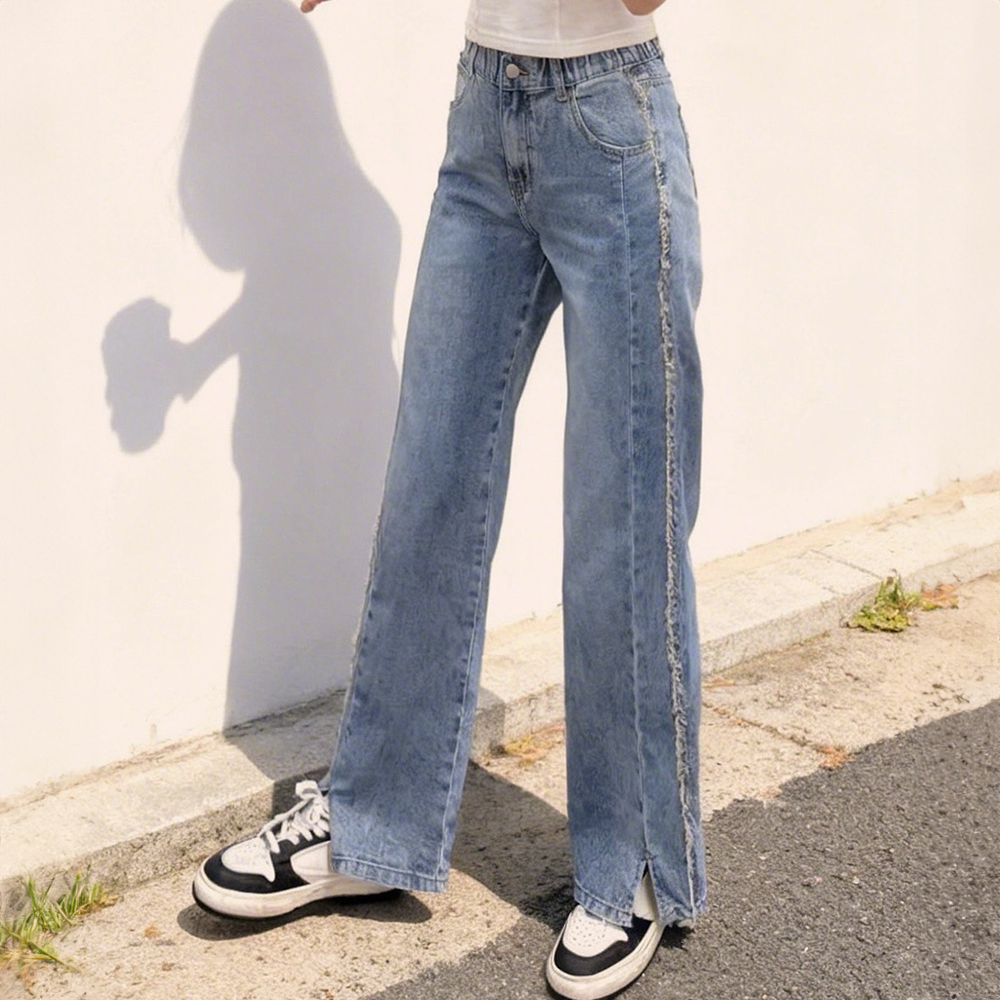 側鬚邊鬆緊腰牛仔褲