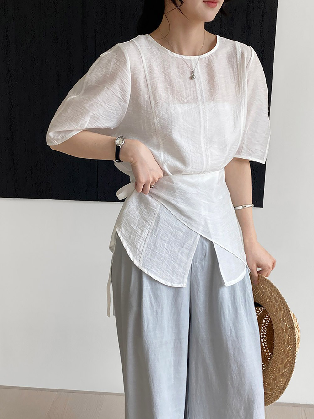 溫柔氣質天絲開衩上衣,evaviva,8C-FB7512,溫柔氣質天絲開衩上衣,領500,999免運