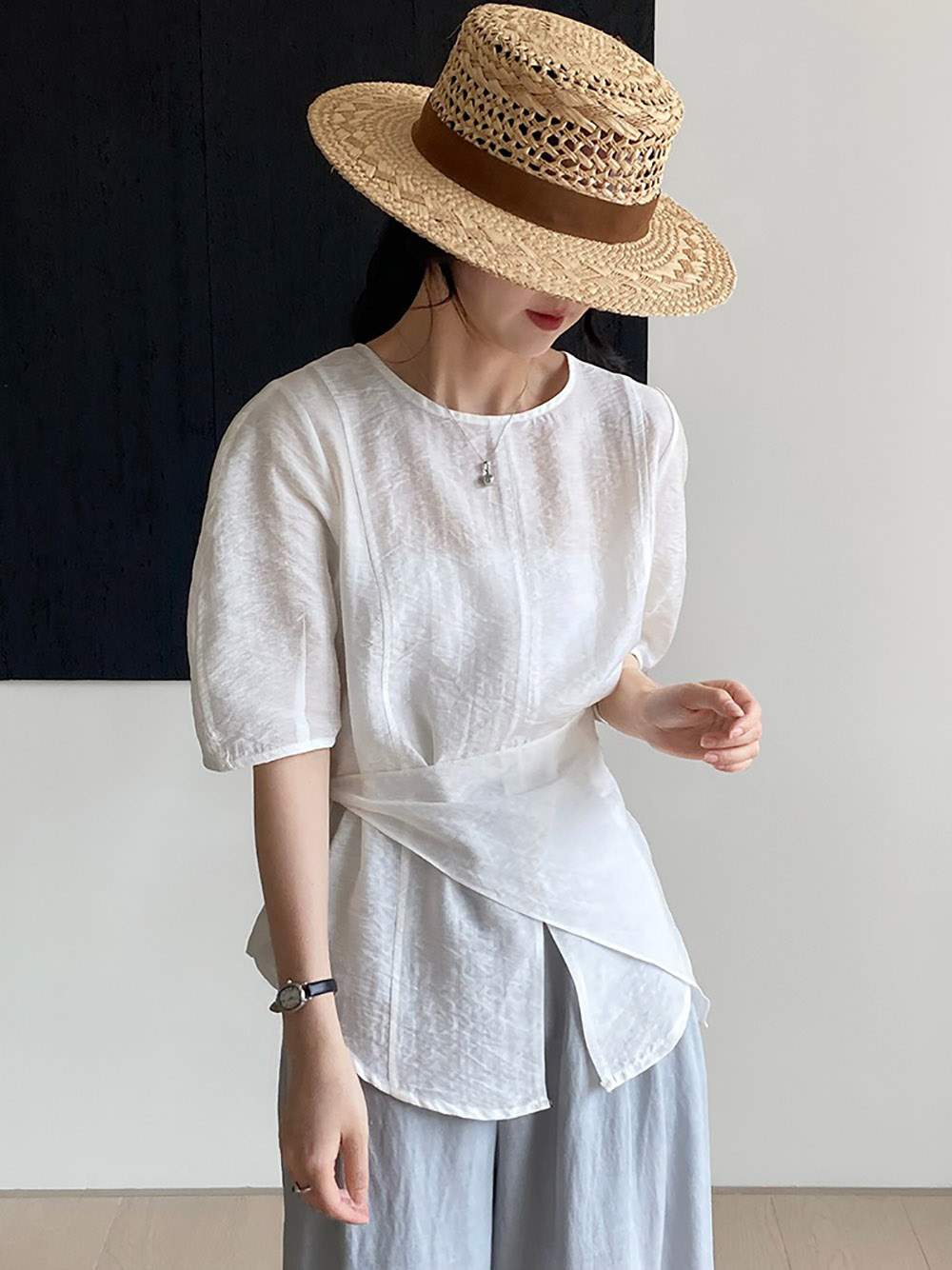 溫柔氣質天絲開衩上衣,evaviva,8C-FB7512,溫柔氣質天絲開衩上衣,領500,999免運